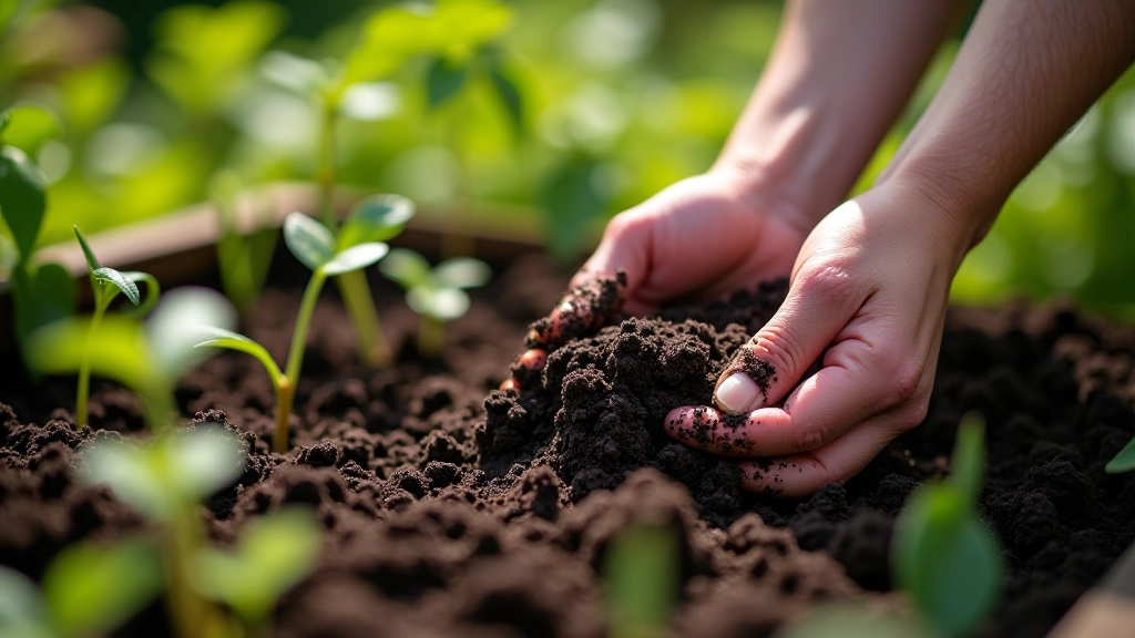 Well-draining soil being tested in a garden plot with primforde bushes planted nearby